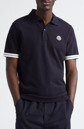 Moncler Tipped Cotton Piqu&eacute; Polo in Navy Blue at Nordstrom, Size Medium
