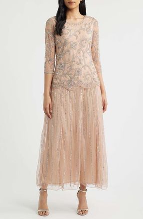 Pisarro Nights Beaded Chiffon Mock Two-Piece Dress in Blush at Nordstrom, Size 14P