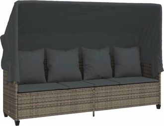 vidaXL Vidaxl - Tumbona Con Capota Y Cojines Rat&aacute;n Sint&eacute;tico Gris