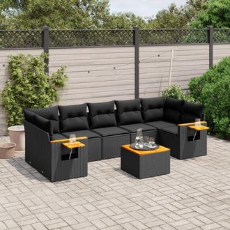 vidaXL Set De Sof&aacute;s De Jard&iacute;n 8 Piezas Y Cojines Rat&aacute;n Sint&eacute;tico Negro Vidaxl