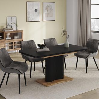 Vicco Mesa De Comedor Fenaro, Negro/roble, 120 X 80 Cm Extensible, Vicco