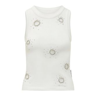 Des_Phemmes Sleeveless Tops, female, White, Size: XS Crystal-Embellished Tank Top