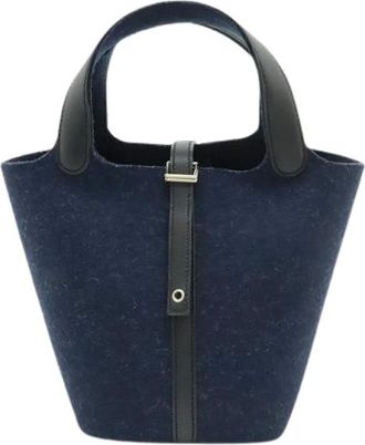 Herm&egrave;s Pre-owned Picotin Lock PM Felt Leather Tote Bag - Pre-owned - Mujer - Azul - ONE SIZE