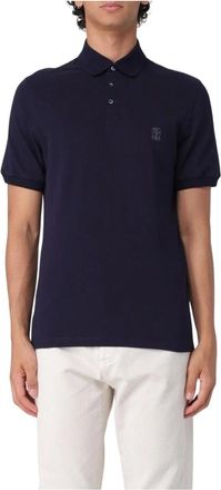 Brunello Cucinelli Tops, Heren, Blauw, S, Polo Shirt met Korte Mouwen