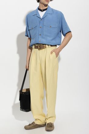 Versace Linen Shirt With Pockets, Mens, Blue