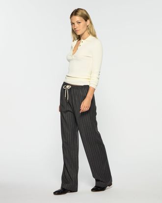 Serena Bute Cashmere Blend Slim Leg Jogger - Dark Grey Pinstripe