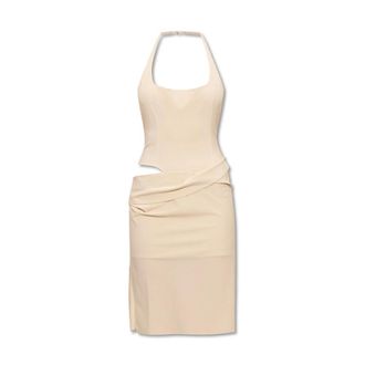 Jacquemus Off-White Asymmetrische Halternek Jurk - Dames - Korte kleedjes - Wit - XS - Spandex - Kleedjes