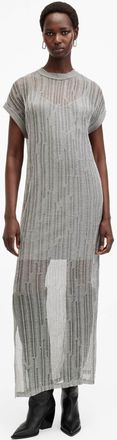 AllSaints Cotton/Polyester Giana Metallic Open Stitch Midi Dress, Size: UK 12/US 8
