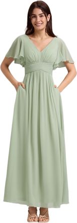 Ever-pretty Womens Bridesmaid Dress Floor Lenght Ruffle Sleeves Adjustable Bandage Mint Green 18