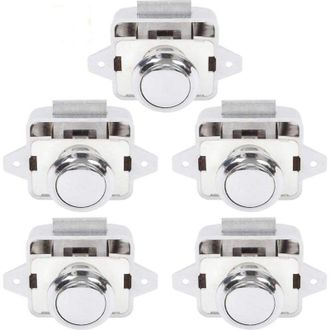 OEM Bot&oacute;n Pulsador Plateado De 5 Piezas Para Autocaravanas, Caravanas Y Veh&iacute;culos Recreativos: Cerradura De Pestillo De Puerta, Cierre De Armario