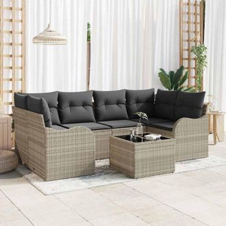 vidaXL Vidaxl - Conjunto De Sof&aacute; De Jard&iacute;n 7 Pcs Gris Claro 55 X 55 X 37 Cm