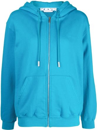 Off-white Diag-print zip-front hoodie - women - Cotton - S - Blue