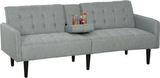 HOMCOM Upholstered Sofa Bed 3 Seater Home Theater With Storage - Light Grey | TJ Hughes