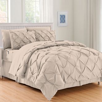 Elegant Comfort 8-pc Pintuck Pinch Comforter Set - Includes 4-pc Sheet Set With Sided Storage Pocket