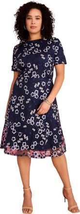 Roaman's Plus Size Embroidered Mesh Short Sleeve Dress in Multi Floral at Nordstrom, Size Large