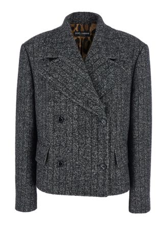 Dolce & Gabbana Black Textured Notched Lapel Blazer