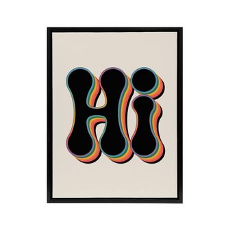 Artery8 Hi Midcentury Modern Rainbow Font Typography Framed Canvas Wall Art | Size: W24 x H32