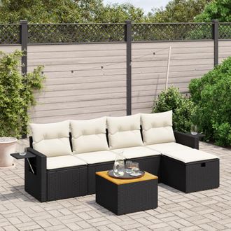 vidaXL Vidaxl - Set De Sof&aacute;s De Jard&iacute;n 6 Piezas Y Cojines Rat&aacute;n Sint&eacute;tico Negro