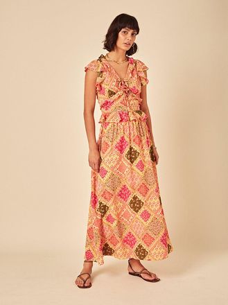 Nobody's Child Yellow Patchwork Print Midi Skirt