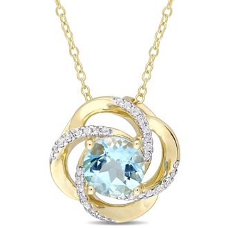 Amour 2-3/5 CT TGW Sky-blue Topaz Interlaced Floral Swirl Pendant with Chain In Yellow Plated Sterling Silver