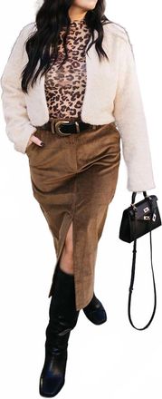 Astr Corduroy Midi Skirt In Brown