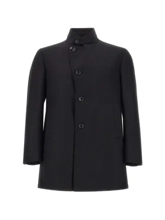 Tagliatore Black Solid Trench Coat