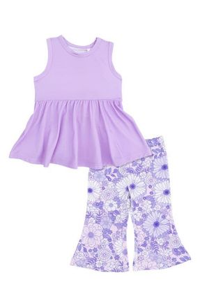 Angel Dear Kids Lacy Peplum & Flare Pants Set in White Purple at Nordstrom, Size 18-24M