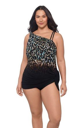 Trimshaper Brianna Adjustable Side-Tie Coverage Plus Size Swimdress in Leopard In The Mist Ombre at Nordstrom, Size 20W