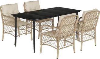 vidaXL Set Comedor De Jard&iacute;n 5 Pzas Con Cojines Rat&aacute;n Sint&eacute;tico Beige Vidaxl