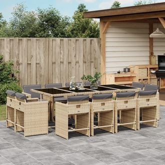 vidaXL Set Comedor De Jard&iacute;n Con Cojines 13 Pzas Rat&aacute;n Sint&eacute;tico Beige Vidaxl