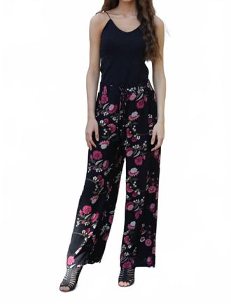 Angie Floral Tassel Pants In Black