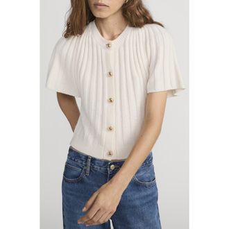 Frame Denim The Flutter Wool & Cashmere Short Sleeve Cardigan in Cream at Nordstrom, Size X-Large