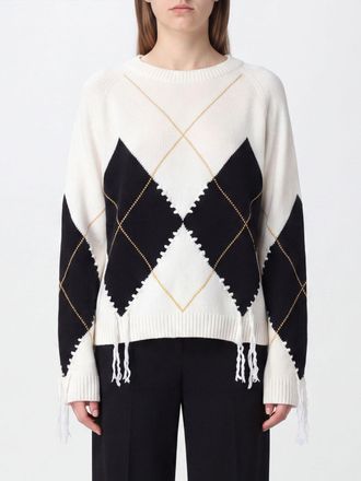 Pinko Berna Argyle Wool and Cashmere Jumper with Fringe Details