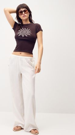 Twik Womens Drawcord waist linen-blend wide-leg pant