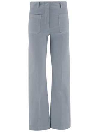 Ql2 Quelledue Light Blue Stretch Cotton Velvet Flared Pants With Pressed Center Crease
