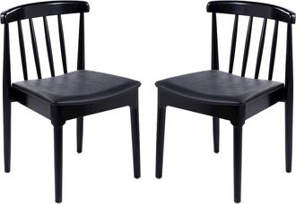 Flash Furniture Set of 2 Black Dining Chairs with Curved Spindle Backrests, Black Vinyl Seats