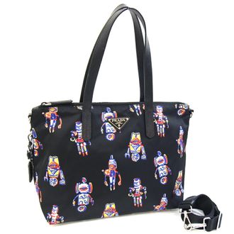 Prada Black Nylon Leather Shoulder Bag Tote Bag (Pre-Owned)