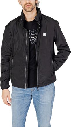 A|X Armani Exchange Mens Packable, Hidden Hoodie, Two Zip Pockets on Front, Rubber Patch Logo Windbreaker, Black, M