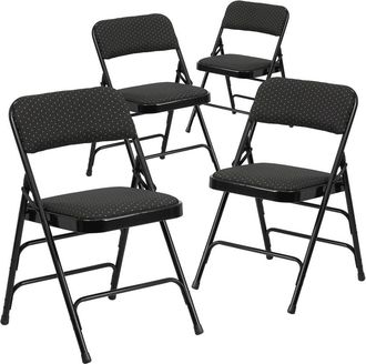Flash Furniture 4 Pk. Curved Black Patterned Fabric Upholstered Metal Folding Chair