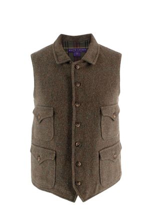 Ralph Lauren Khaki Tweed Alpaca Blend Gilet Size XS