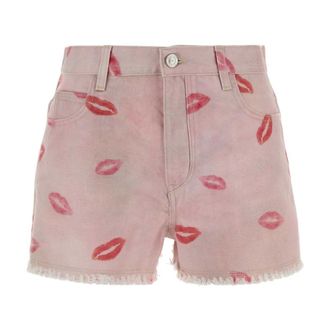 Isabel Marant Lesia Kiss-Printed Frayed Shorts - Dames - Denim shorts - Veelkleurig - XS - Katoen - Korte Broeken