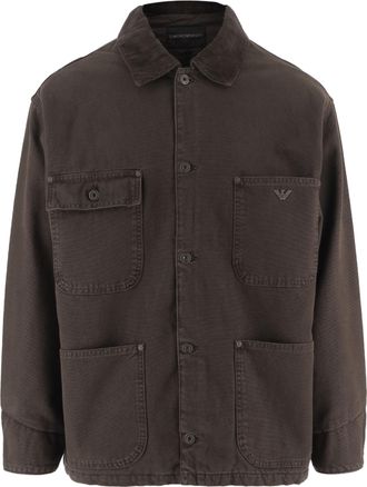 Emporio Armani Cotton Casual Jacket With Ribbed Collar And Button Fastening