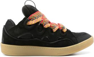 Lanvin Zwarte Sneakers Paneelontwerp Vetersluiting - Heren - Sneakers - Zwart - 41 EU - Su&egrave;de - Schoenen