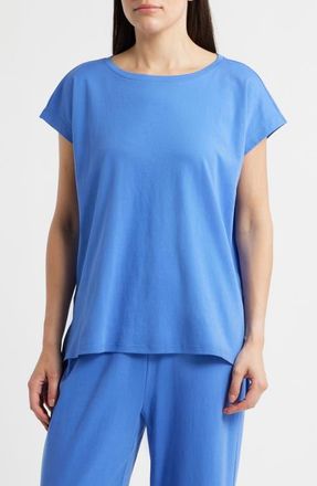 Eileen Fisher Jewel Neck Organic Cotton Pajama Top in Blue Star at Nordstrom, Size X-Small