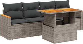 vidaXL Juego De Sof&aacute;s Jard&iacute;n Con Cojines 5 Pzas Rat&aacute;n Sint&eacute;tico Gris Vidaxl