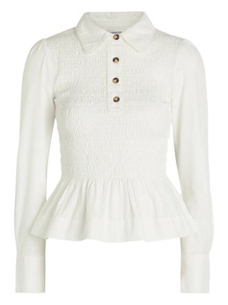 Damson Madder Hazel shirred button polo top - women - Organic Cotton - 16 - White