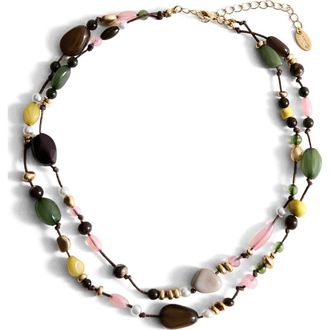 Mango Beaded Layered Necklace in Pastel Green at Nordstrom