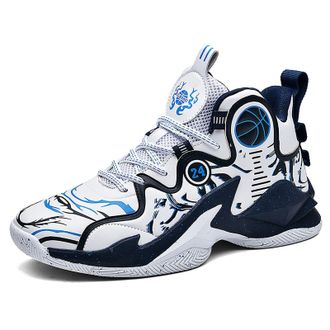 Generic Mens high top Basketball Shoes with Anti Slip, wear-Resistant and Fashionable Sports Boots Walking Shoes(White Blue,4.5 UK)