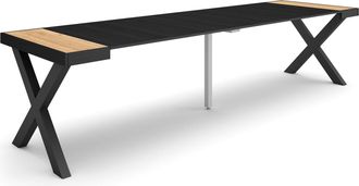 Skraut Home Mesa Consola Extensible, Mesa Comedor Plegable, 300, Para 14 Comensales, Patas Madera Maciza, Estilo Moderno, Roble Y Negro - Skraut Home
