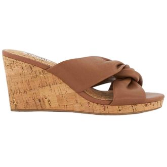 Dune London Leren muiltjes met sleehak en gedraaide knoop voor dames (Tan)